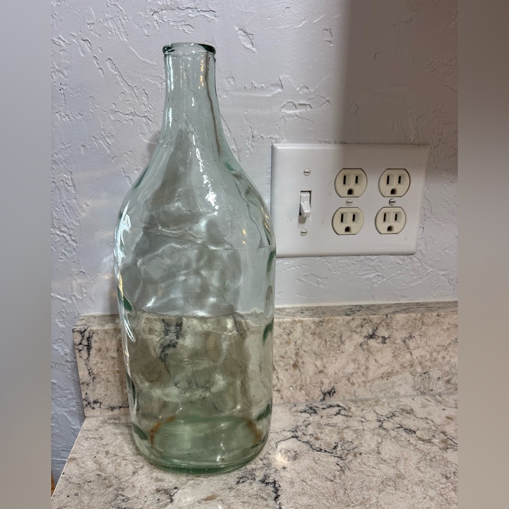 Clear Textured Glass Liquor Bottle Vase - Light Green Spain Vintage